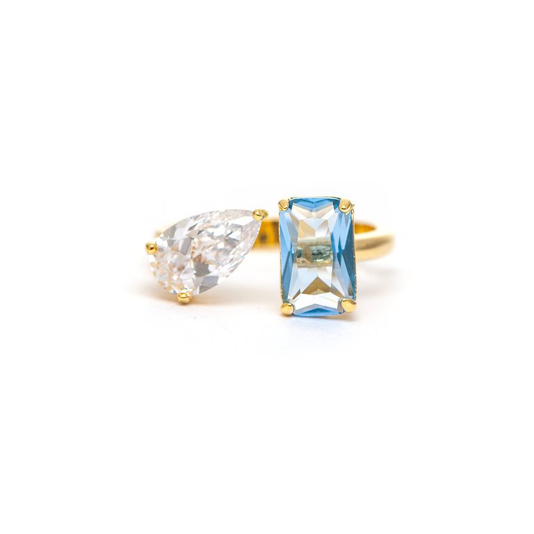 Periwinkle Crystal + Cubic Zirconia Open Band Ring - Gold