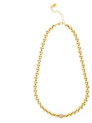 Polished Bead Strand Necklace With Cz Accent - Gold