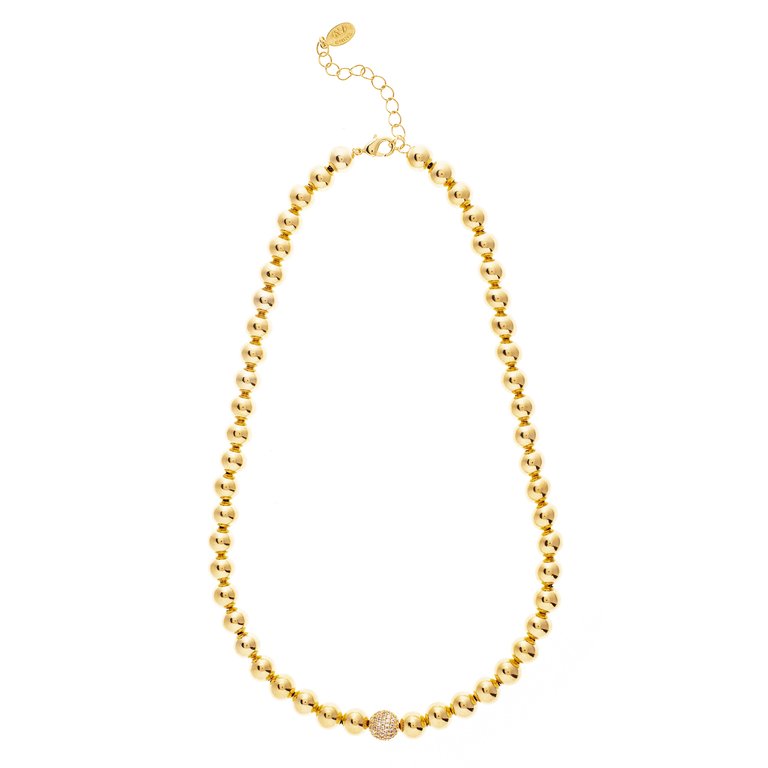 Polished Bead Strand Necklace With Cz Accent - Gold