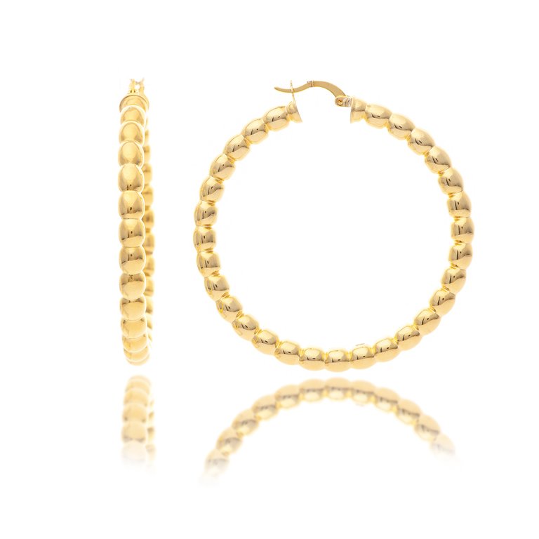 Polished Beaded Hoop Earrings - Gold