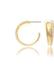 Polished Cubic Zirconia 1" Hoop Earrings - Gold