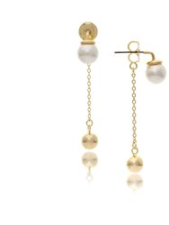 Polished Pearl + Bead Drop Earrings - Yellow Gold