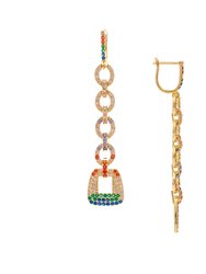 Rainbow Multi Crystal Dangle Earrings - Rainbow, Gold