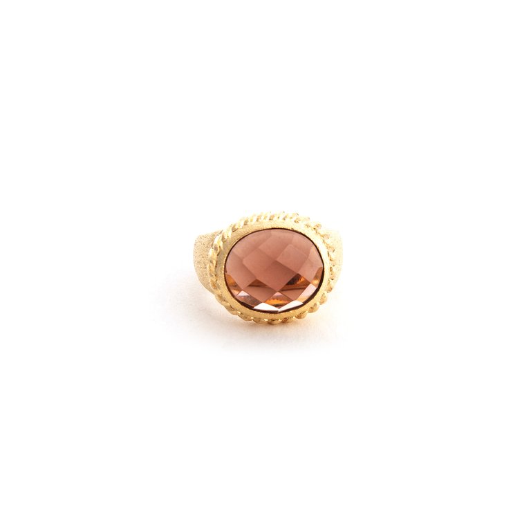 Raspberry Oval Twisted Bezel Ring - Gold / Raspberry