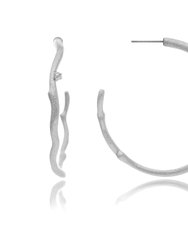 Rhodium Bamboo + CZ Hoop Earrings - Silver
