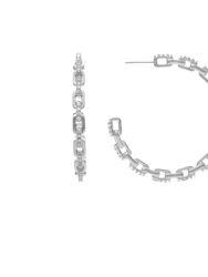 Rhodium Chain + Cubic Zirconia Hoop Earrings - White Rhodium
