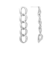 Rhodium Chain Link + Cubic Zirconia Dangle Earrings - Silver