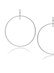 Rhodium Circle Cubic Zirconia Top Earrings - Silver