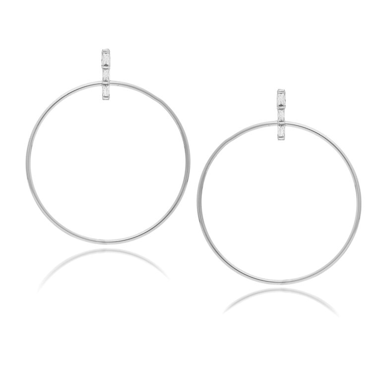 Rhodium Circle Cubic Zirconia Top Earrings - Silver