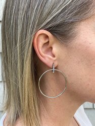 Rhodium Circle Cubic Zirconia Top Earrings