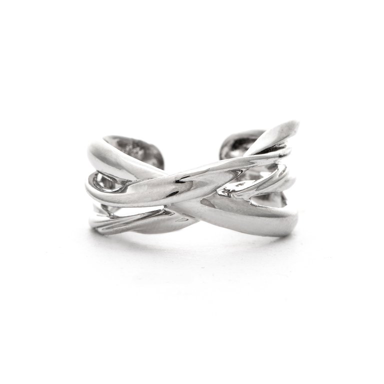 Rhodium Crossover Band Ring - Silver