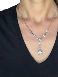 Rhodium CZ Y Drop Pendant