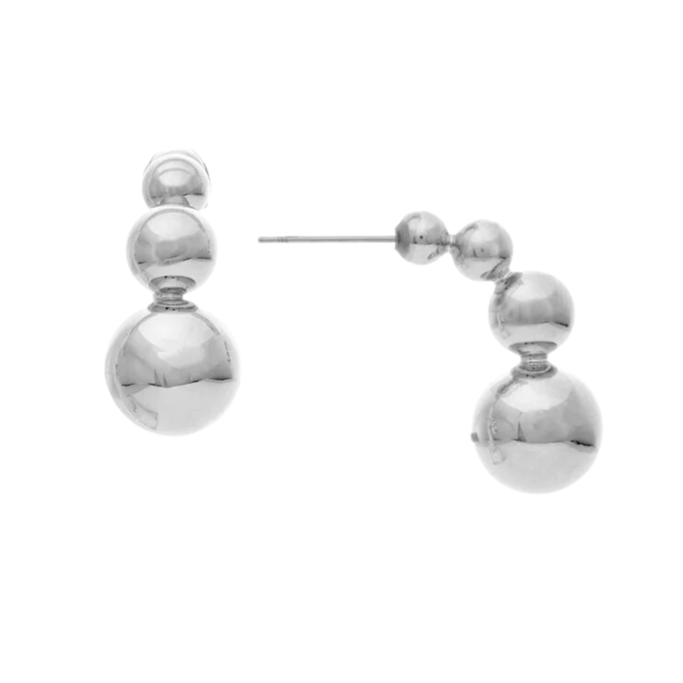 Rhodium Graduated Bead Drop Earrings - Silver