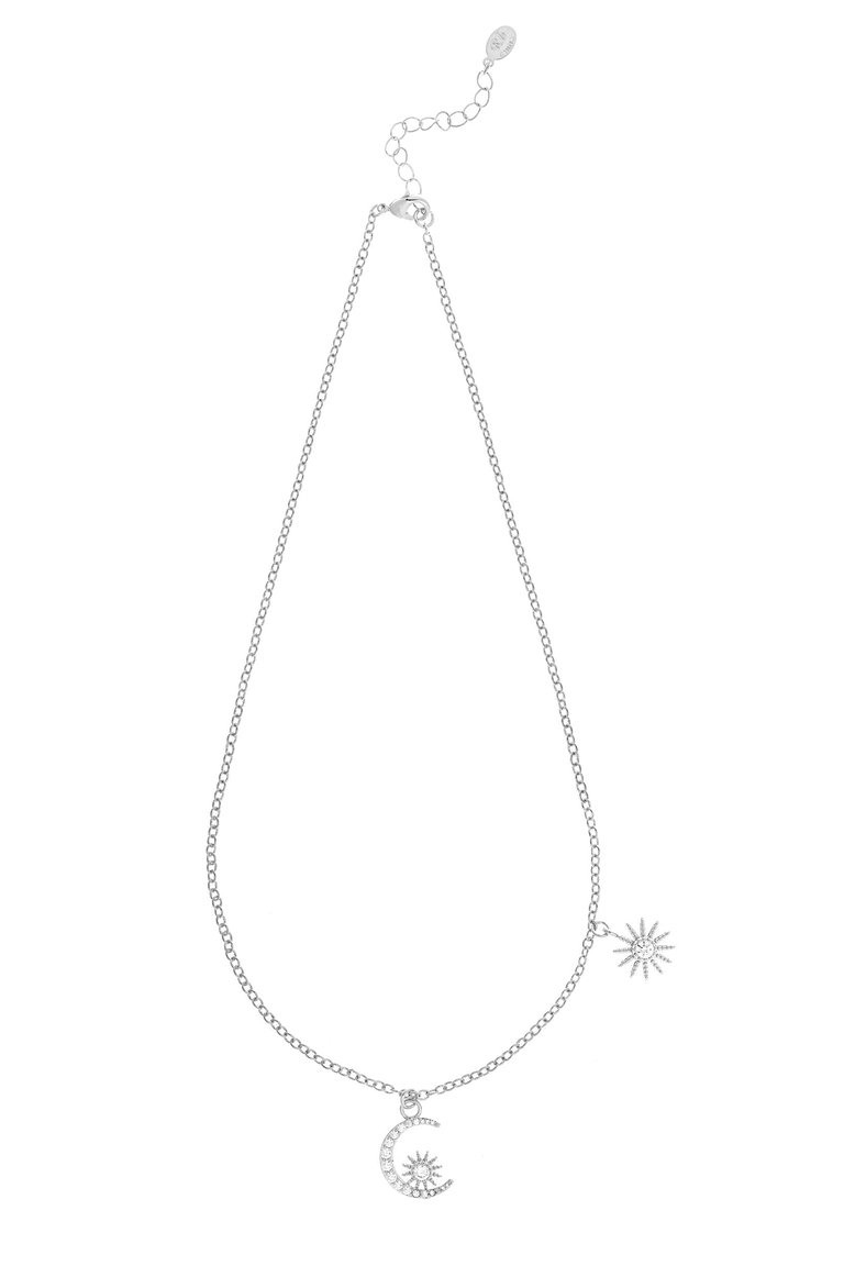 Rhodium Moon & Star Necklace - Silver