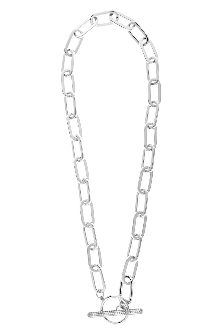 Rhodium Paper Clip Chain + Cubic Zirconia Toggle Necklace