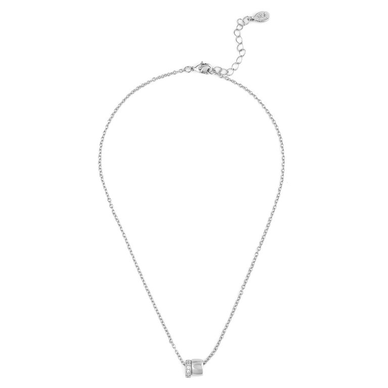 Rhodium Pave + Polished Ring Pendant Necklace - Silver