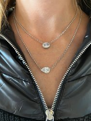 Rhodium Pear Cut Bezel Set Cubic Zirconia Pendant Necklace