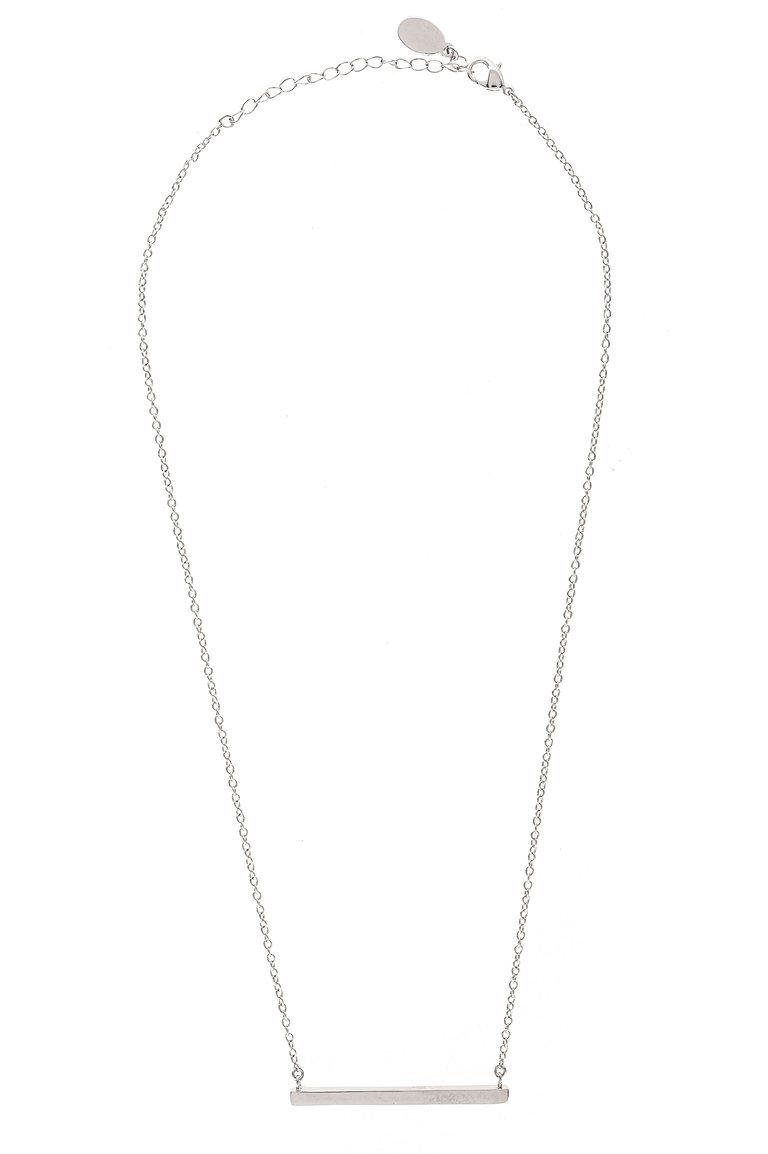 Rhodium Polished Bar Station Necklace - Silver
