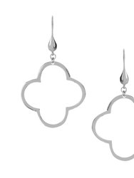 Rhodium Polished Clover Dangle Earrings - Silver