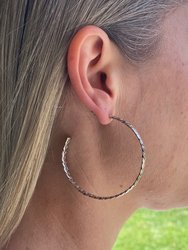 Rhodium Polished Link Hoop Earrings