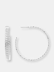 Rhodium Polished Link Hoop Earrings - Rhodium