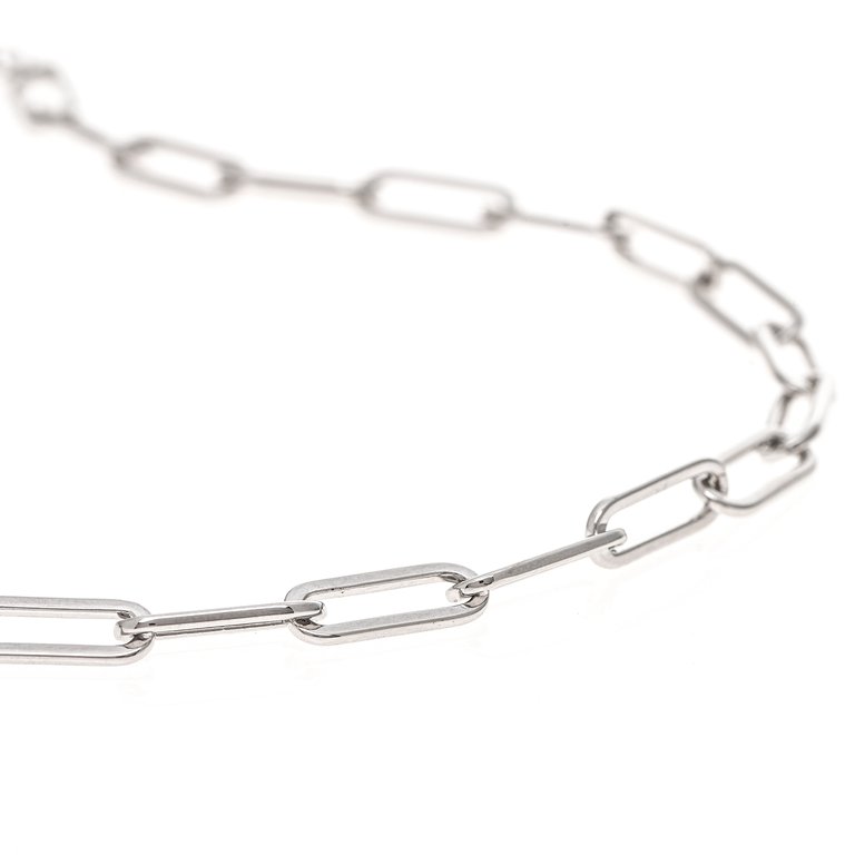 Rhodium Polished Paperclip Strand Chain Necklace
