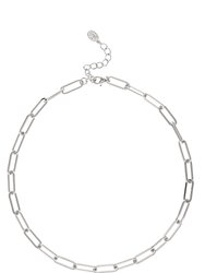 Rhodium Polished Paperclip Strand Chain Necklace - White Rhodium