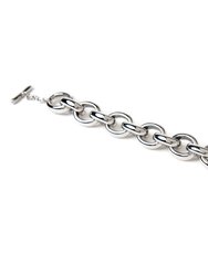 Rhodium Polished Rolo Link Toggle Bracelet - 7.5" - Silver
