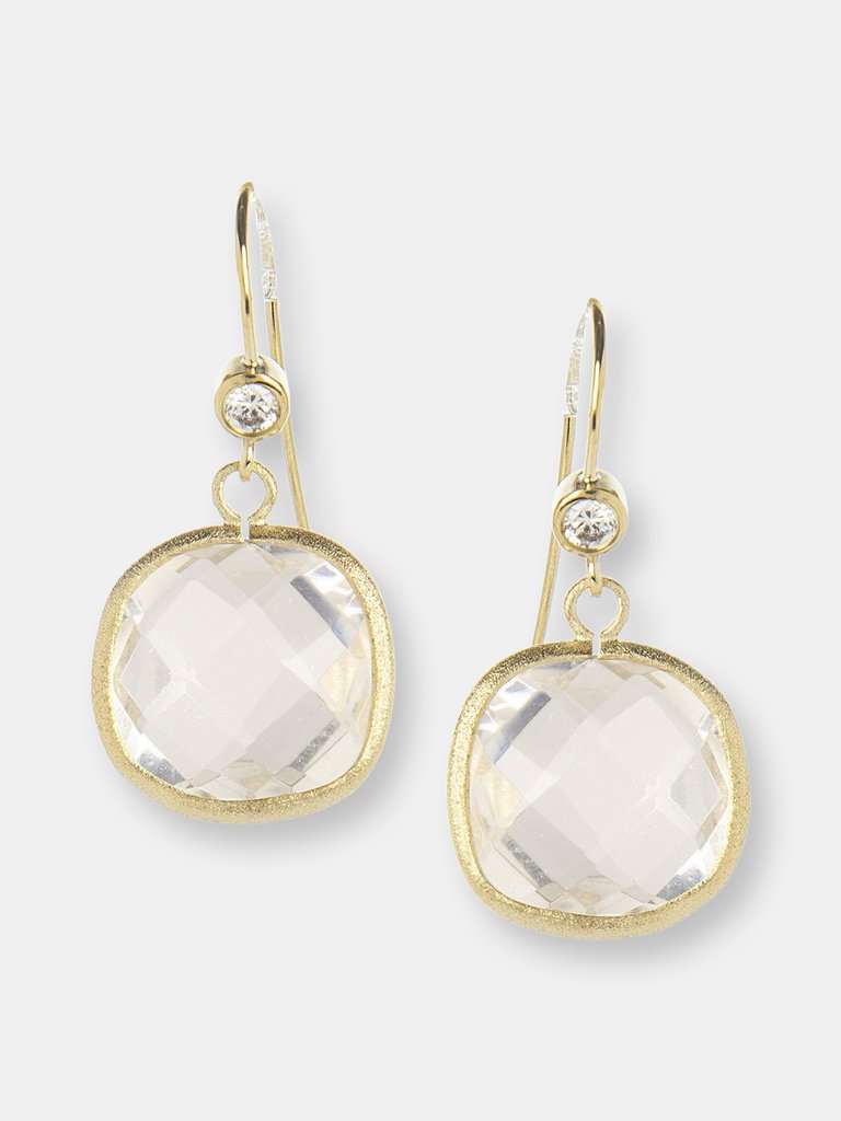 Rock Crystal + Cubic Zirconia Cushion Dangle Earrings - Gold