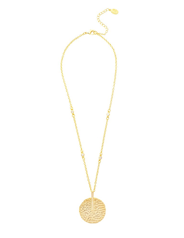 Satin Disc with Cubic Zirconia Accent Bale Pendant - Gold/White