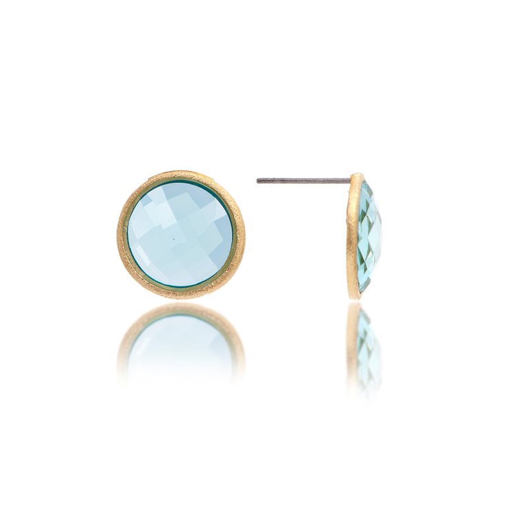 Sky Blue Bezel Stud Earrings - Gold