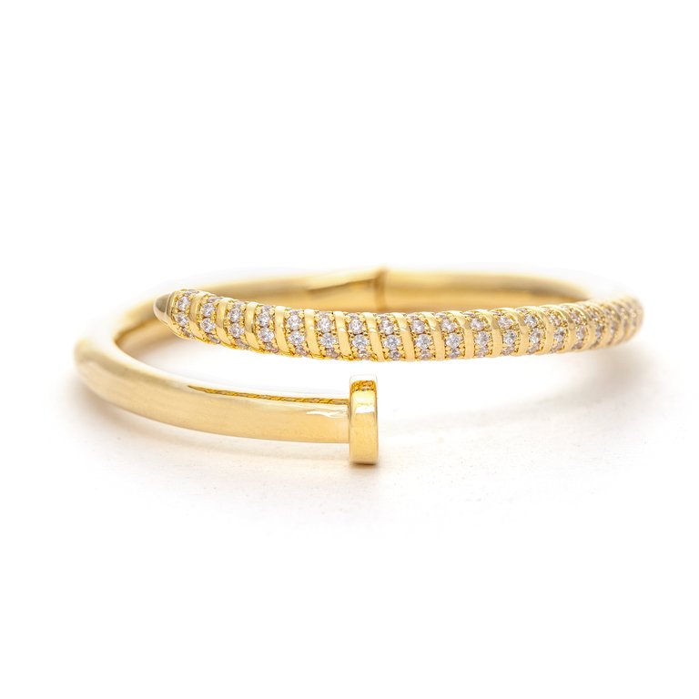 Spiral Hinged Cubic Zirconia Nail Head Bracelet - Gold