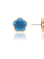 Swiss Blue Cz Encrusted Clover Stud Earrings - Blue