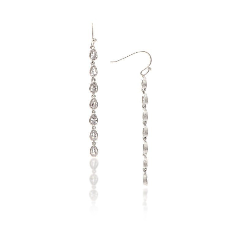 Teardrop Cubic Zirconia Dangle Earrings - White Rhodium