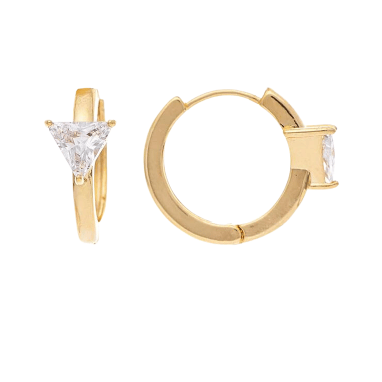 Triangle Cubic Zirconia Prong Set Huggie Hoop Earrings - Gold