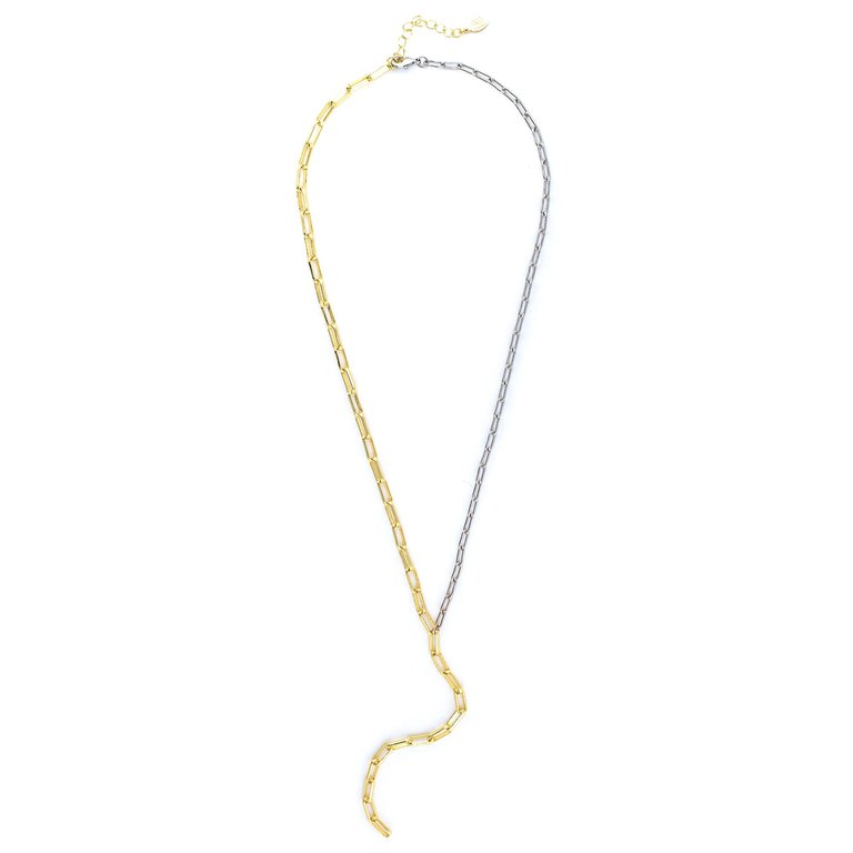 Two-Tone Paperclip Lariat Necklace - Gold