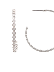 White Rhodium Bezel Hoop Earrings 1.5" - Silver