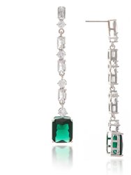 White Rhodium Clad Emerald Crystal + Cubic Zirconia Earrings - White Rhodium/Emerald Green