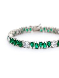 White Rhodium Clad Oval Emerald + Cubic Zirconia Line Bracelet - White Rhodium/Emerald Green