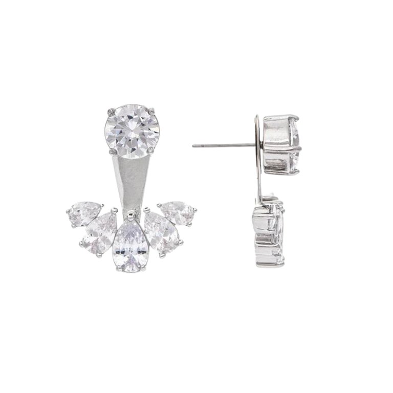 White Rhodium Cubic Zirconia Front-back Earrings - White