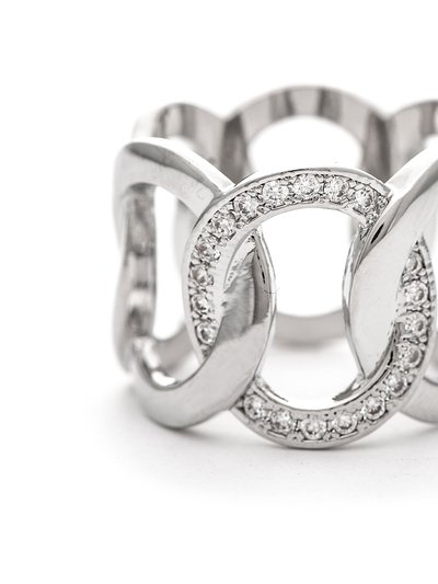 Rivka Friedman White Rhodium Interlaced Circle with Cubic Zirconia Accent Band Ring product
