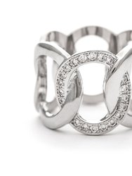 White Rhodium Interlaced Circle with Cubic Zirconia Accent Band Ring - Silver