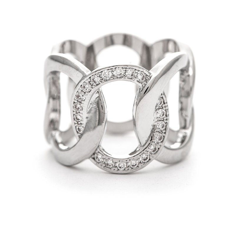 White Rhodium Interlaced Circle with Cubic Zirconia Accent Band Ring - Silver