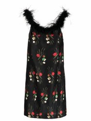Floral-Print Feather-Trim Mini Dress
