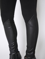 Black Leather Contrast Skinny Pants