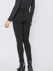 Black Leather Contrast Skinny Pants