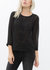 Women's Embossed Long Sleeve Sheer Top  - Black