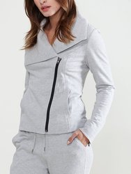 Women's Oversized Collar Zip-Up Moto Jacket - Heather Grey