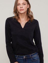 Women's Round Split Neck Hi-Lo Top