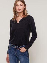 Women's Round Split Neck Hi-Lo Top